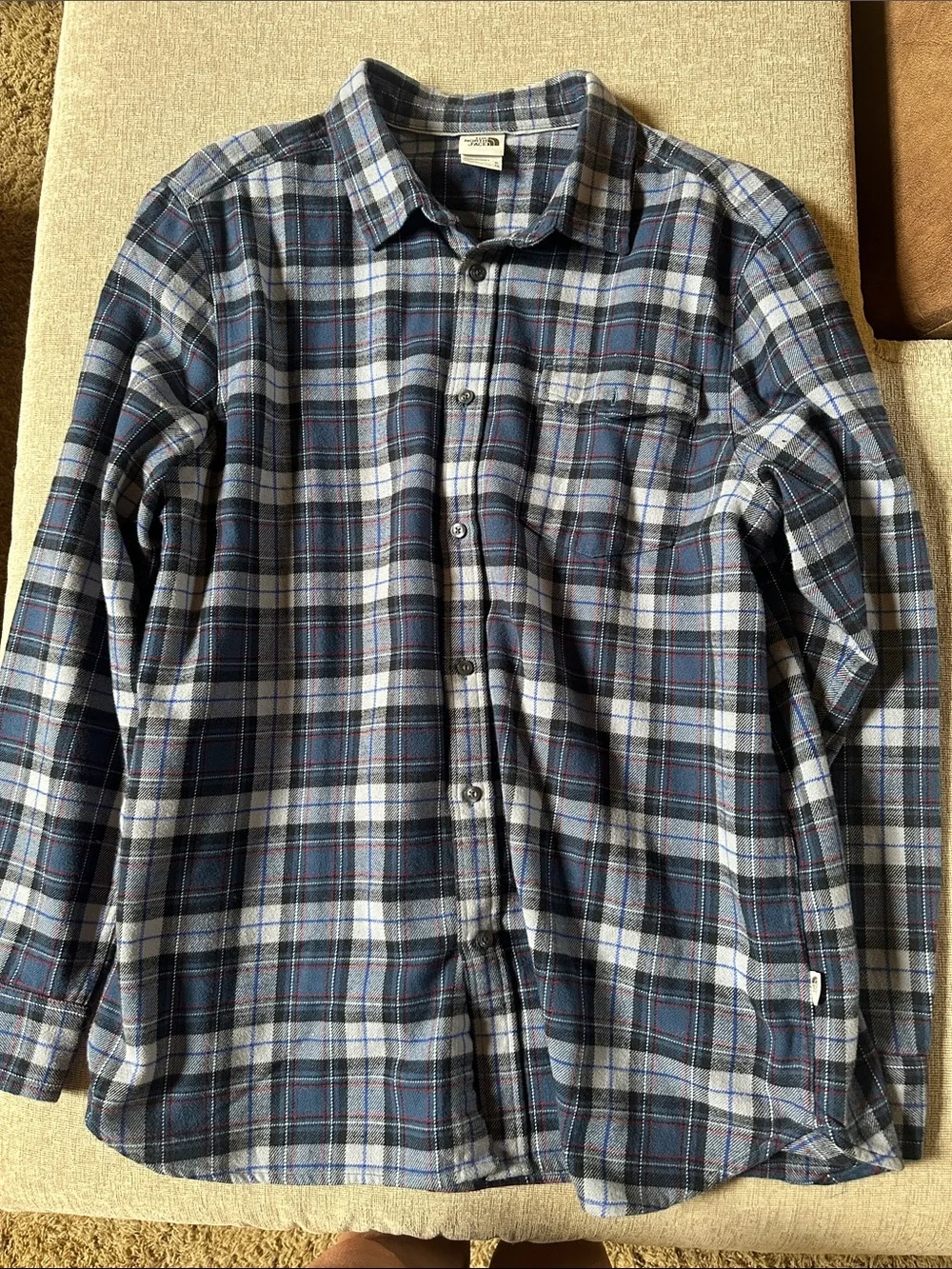 The North Face Men's Navy & Light Blue Plaid flannel Button-Down Shirt XL